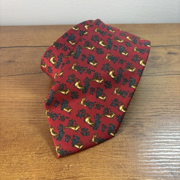 Holland & Holland London Red Silk Tie Rabbit Hare Hunting Hand Made England
